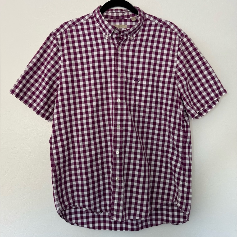 Burberry Purple and White Checkered Casual Button Down Shirt